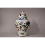 Kangxi-style Chinese famille verte baluster jar and cover decorated with courtier characters