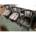 Set of 5, 1930's retro stained beech bentwood café chairs, an old pine bookshelf & pair of