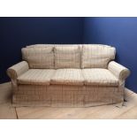 Modern beige check upholstered 3 seater sofa