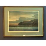 Fine, inscribed etching of A Tranquil Water Scene Landscape with Mountains Beyond, signed & numbered