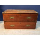 Top half of a honey coloured oak & pine military Campaign chest of 2 long drawers with countersunk