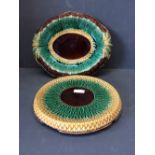 Majolica circular stand and similar dish