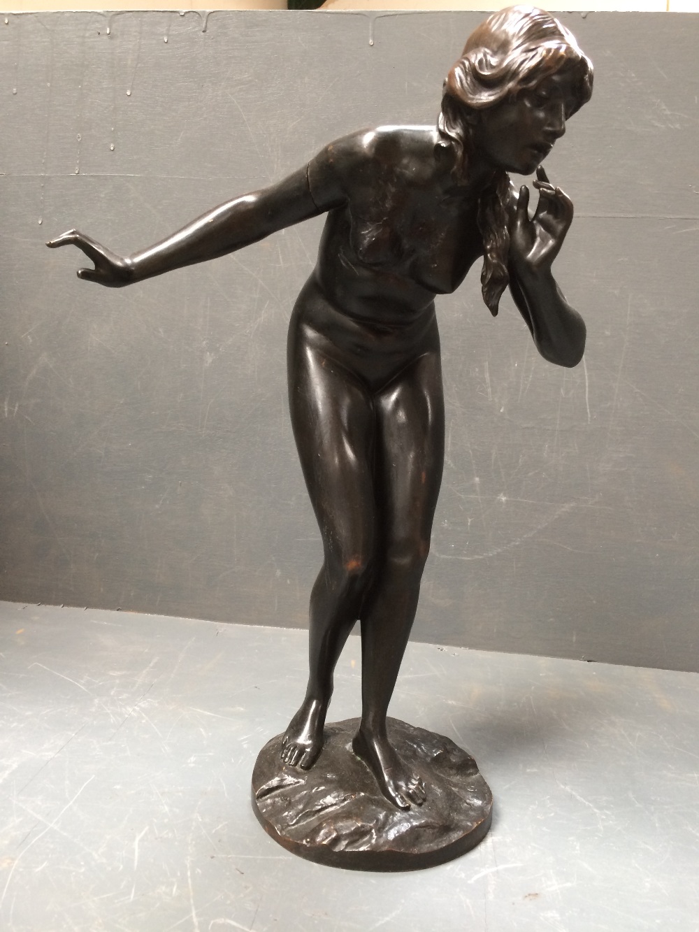 Bronze study of a female nude signed Gotze 43 cm H