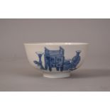 Chinese blue and white bowl painted with vases and jardinieres, Kangxi six-character mark to base