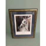 After Louise Wood "Desert Orchid", colour print, four further racing prints and an oil on board, "