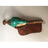Tibetan C18th trumpet shell profusely decorated all over in turquoise and gilt