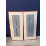 1963, pair of oil paintings of Retro Abstract Designs, signed and dated, studio framed, 62.5x26cm