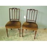 Pair of early C20th Hepplewhite style mahogany dining chairs with overstuffed upholstered seats