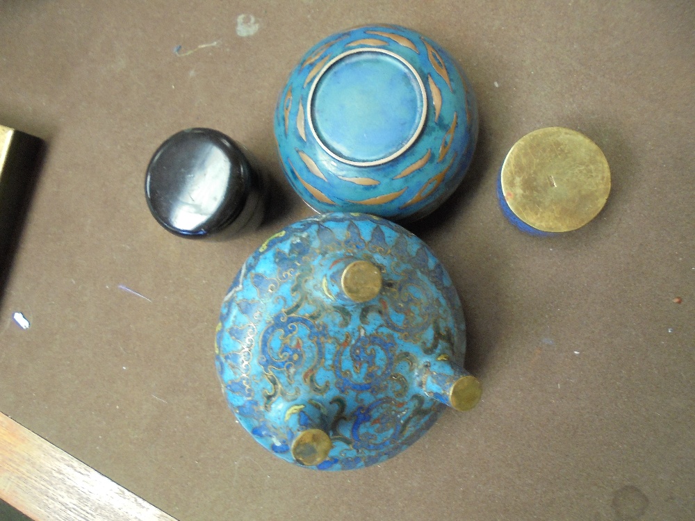 Mixed lot to include C19th Chinese cloisonne tripod censer 9cm high, two cloisonne boxes and covers, - Image 3 of 14