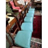 Set of 7, 19th century chairs, with blue leather seats