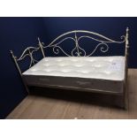 Cream painted single cot style bed frame and John Lewis mattress (no slats)