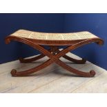 French walnut and cane back kingsize bed with Helibed mattress, together with matching stool & a