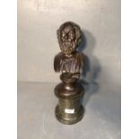 Grand Tour bronze bust titled 'Omero' on marble plinth base, 38cmH