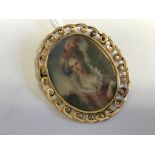 19th c 18ct yellow gold miniature on porcelain of a young lady signed