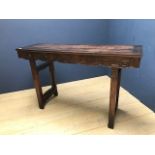 Chinese hardwood altar table, rectangular top over a Greek key decorated frieze on end supports,