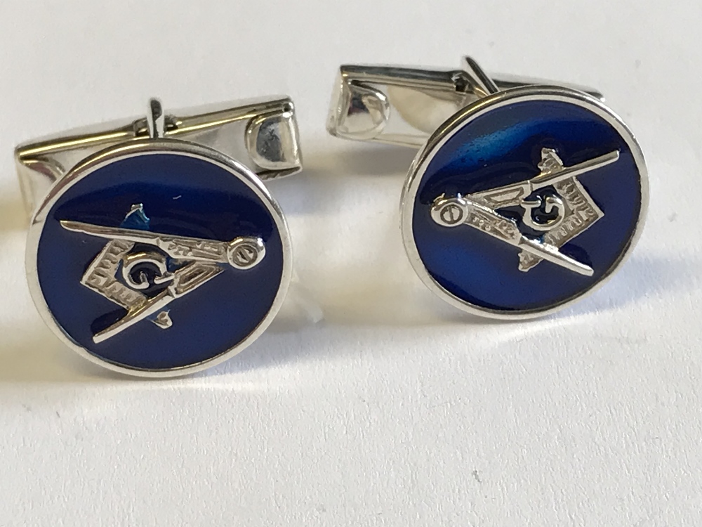 Pair of silver & enamel Masonic style cufflinks