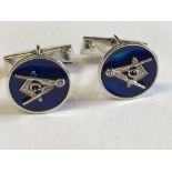 Pair of silver & enamel Masonic style cufflinks