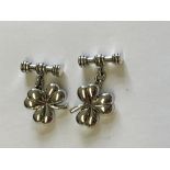 Pair of silver clover shaped cufflinks with T-bar