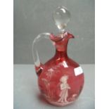 Mary Gregory cranberry coloured glass claret jug & stopper