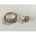 18ct gold & diamond 5 stone ring and a matching pair of stud earings,with full details of