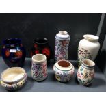 5 various Carter-Adams and Sadler pottery vases, 2 1970's Delphis vases & 2 further vases (9)