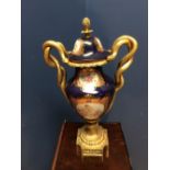 An early C20th Sevres style porcelain & gilt metal mounted twin handled vase & cover with serpent