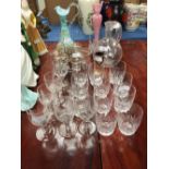 11 Stuart Crystal small tumblers, 3 glass vases, 6 'Fern' glasses & various others