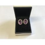 Impressive pair of 18 carat yellow gold, amethyst & diamond earrings of 8.2 carats