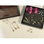 Quantity of 9ct gold jewellery, and quantity of costume jewellery,and wooden jewellery casket