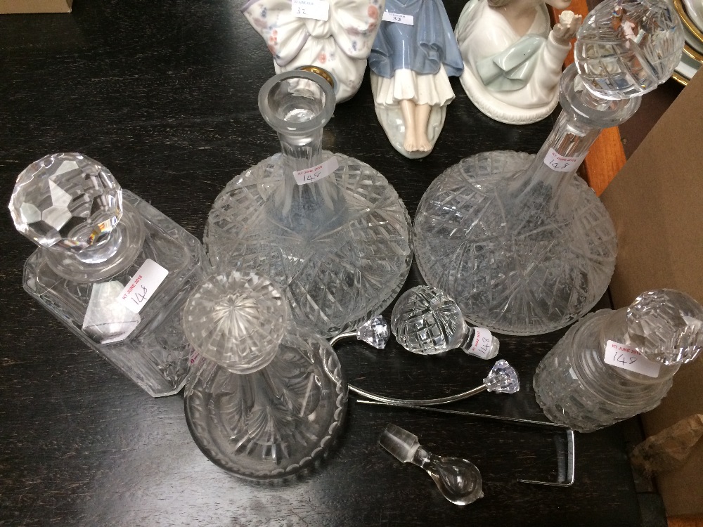 Qty of glass decanters a/f, incl. a pair of cut glass ship's decanters & 3 other cut glass