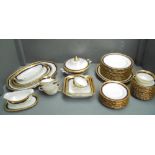 Comprehensive german porcelain dinner service, white ground with royal blue and gildeded borders