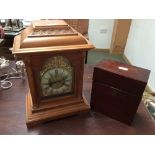 Edwardian mantle clock with lightwood case and a boxed tantalus