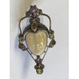 Silver ring in the form of an Oriental Lady set with marcasites, peridot, citrine & amethyst