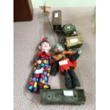 2 china puppets, a 1950 tinplate German model of an American Jeep, tinplate Viking Pullman