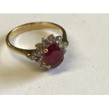 18 carat yellow gold, ruby & diamond cluster ring