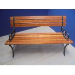 Modern wooden and green metal bench 122cm
