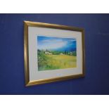 C20th gilt framed studio print Tuscan landscape with rolling hills bearing signature 30.5x41.5cm