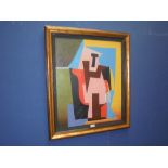 Modern school a retro abstract design painting in vivid hues signed contained in bronzed &