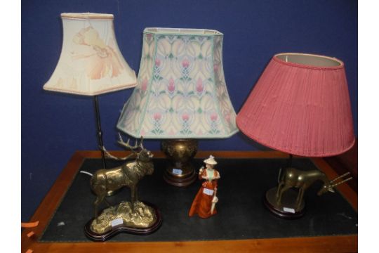 3 Table lamps & shades, 1 Stag statue, Goebel "The Visitor" figurine