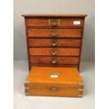 6 drawer miniature display cabinet, wooden box containing watch makers tools, British Railway