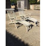 Pair of steamer hardwood sun loungers 177 cm long (please remember to check condition of lots before