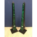 Pair of Belgian Black and Malachite Obelisks size 78cm tall (please remember to check condition of