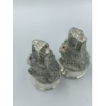 Pair of 800 silver condiments in the form of dogs with ruby eyes (please remember to check condition