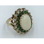 9ct gold white opal and emerald dress ring