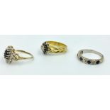 3 9ct Gold & sapphire ring 10.8g size L