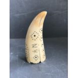 Scrimshaw work with inset metal pins used form a ship & pattern