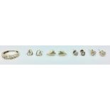 Silver gem set ring & 4 pairs of silver earrings