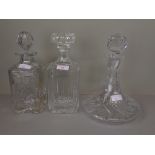 Modern ships decanter & 2 square based decanters