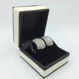 Pair of 18ct white gold diamond pave set earrings of 3cts
