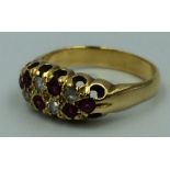 18ct Gold diamond & ruby ring 5.4g size N